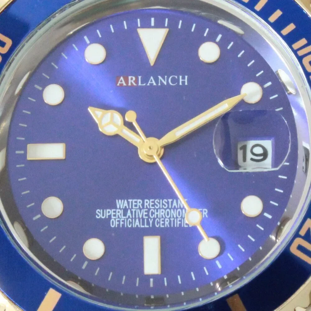 Men's Diver Style Watch Blue Bezel Silver Gold Tone 40mm